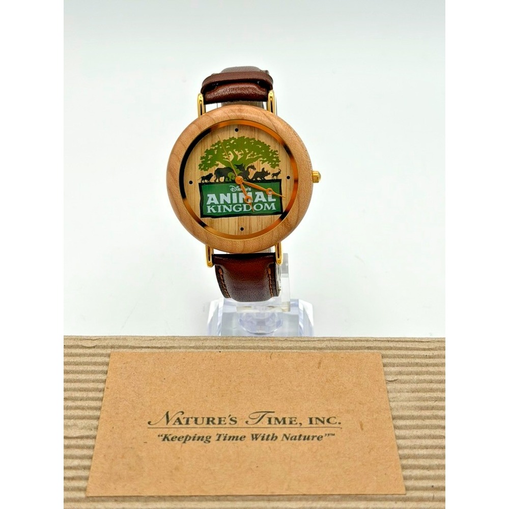 Vintage Disney Animal Kingdom Nature's Time Wood Watch Box Working New Battery
